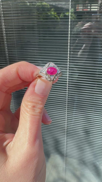 Ruby & Diamond Antique Star Themed Art Deco Ring