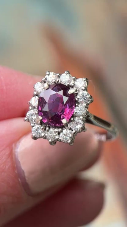 Unheated Purple Burma Ruby and Diamond Ring