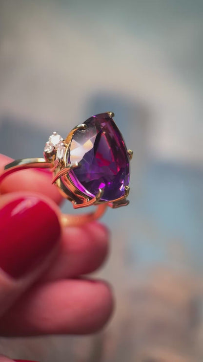 Large Amethyst and Diamond Cocktail Ring