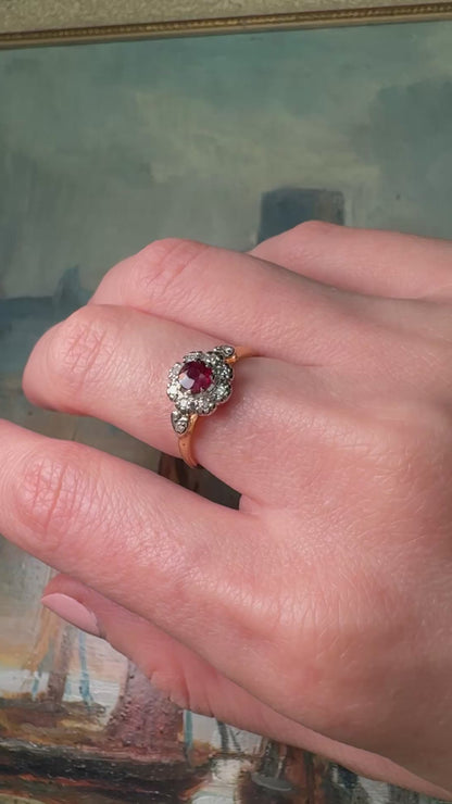 18ct Gold Ruby & Diamond “Heart” Cluster Ring