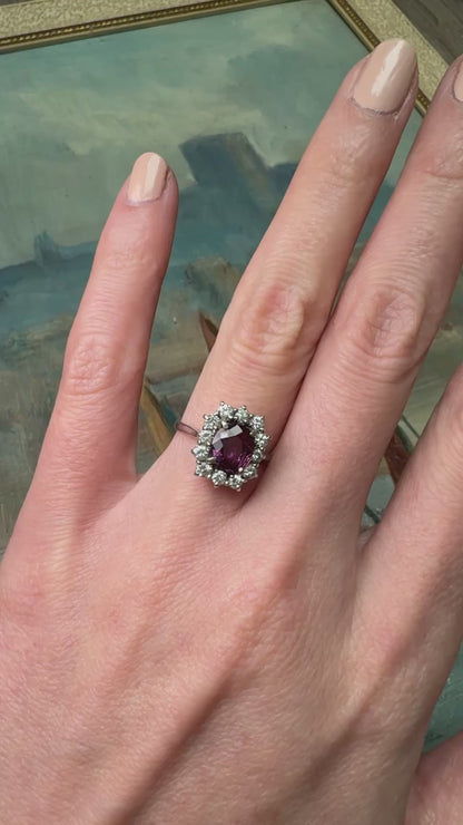 Unheated Purple Burma Ruby and Diamond Ring