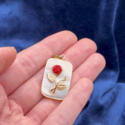 Mother of Pearl Pendant with 18K Gold Rose Flower (Pendant only)